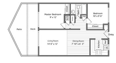 Two Bedroom One Bathroom 2586-008 2586-008 floor plan
